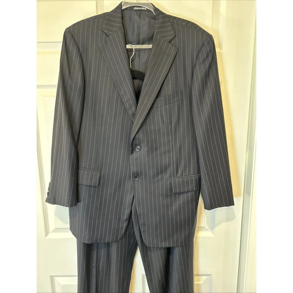 Pal Zileri Gruppo ForAll Suit Mens 40R Black Pinstripe Loro Piana Wool 2pc Italy